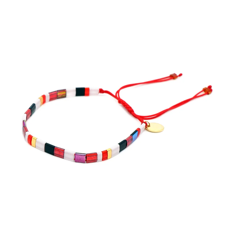 red JOYE унисекс летние пляжные радужные винтажные женские браслеты из бисера Boho String очаровательный браслет тканые ювелирные изделия браслет мужской браслет - Окраска металла: red