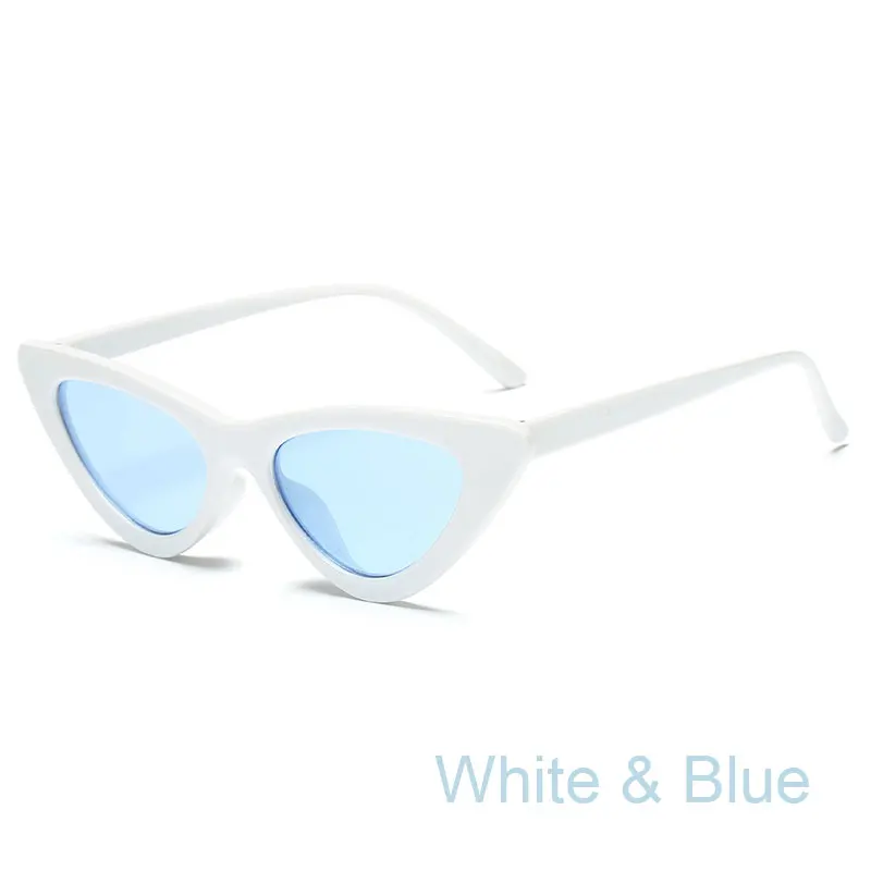 sunglass women очки солнцезащитные женские солнечные прозрачные солнцезащитные женские мода очки розовые винтаж с цветными стеклами маленькие крутые супер кот декоративные с затемнением темные солнечных очков - Цвет линз: White Biue