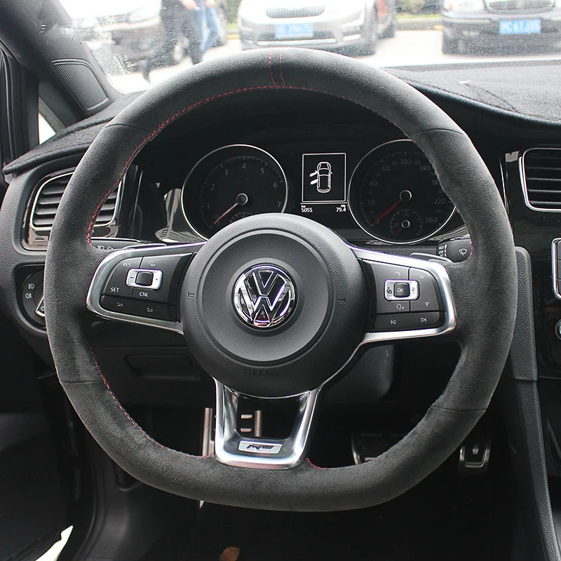 Черные замшевые кожаный чехол рулевого колеса автомобиля для Volkswagen Golf 7 R MK7 VW Polo GTI