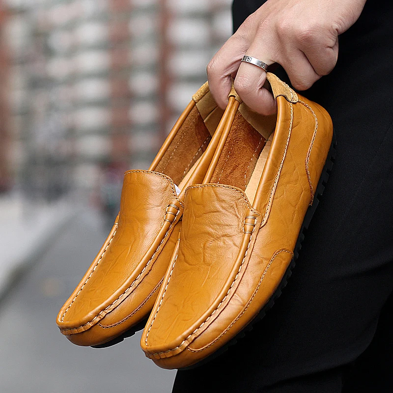 2019 Men Shoes Leather Loafers Casual Flats Big Size 46 Male Moccasins Soft Slip On Driving RMC-081 | Обувь