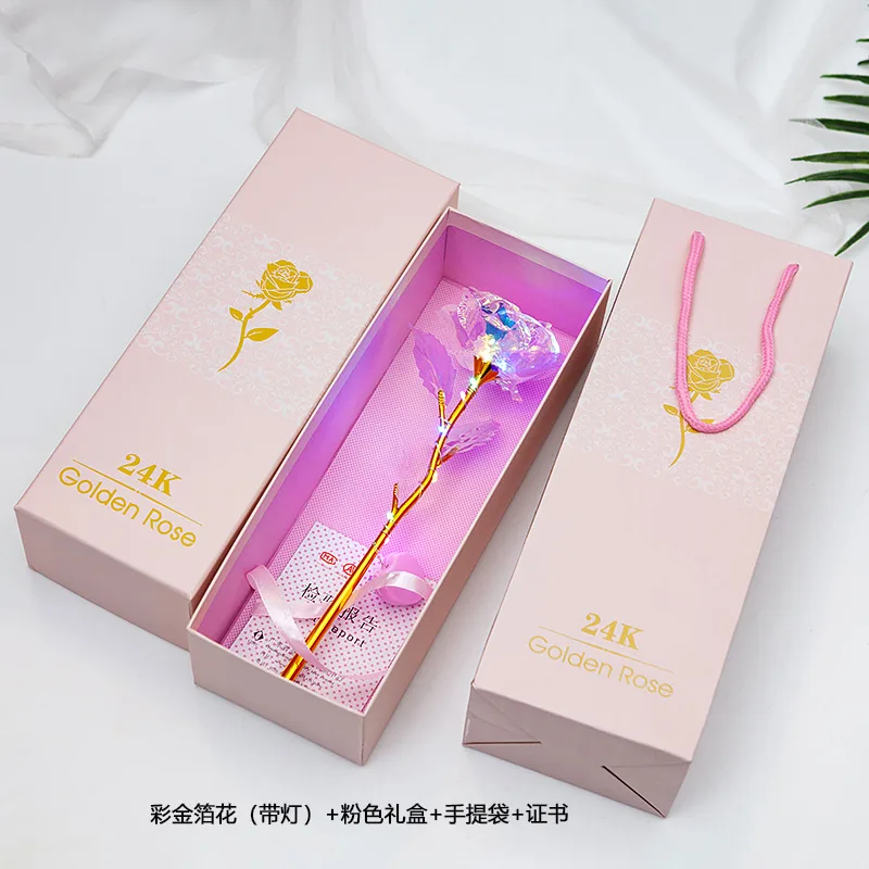 have light pink box Дропшиппинг, креативный подарок на день Святого Валентина, 24 K, покрытая фольгой, розовая роза, длится навсегда, любовь, Свадебный декор, освещение для влюбленных, Роза - Цвет: have light pink box