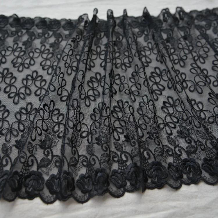 1M/lot Width 34cm exquisite black skin color embroidery mesh lace widened skirt swing baby clothes accessories SC230 | Дом и сад