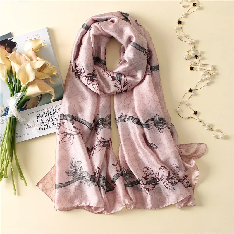F-76 Pink Модные Шелковые шарфы для женщин классические клетчатые люксовые шарфы летние длинные бандана Пляжное Полотенце покрывало и обертывание Famle 90*180 см - Цвет: F-76 Pink