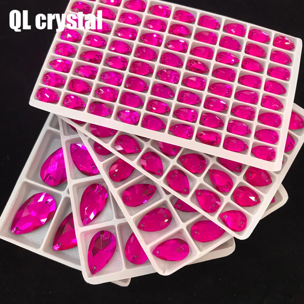QL Crystal 2018 Популярные розово-красные капли Пришивные кристаллы для рукоделия