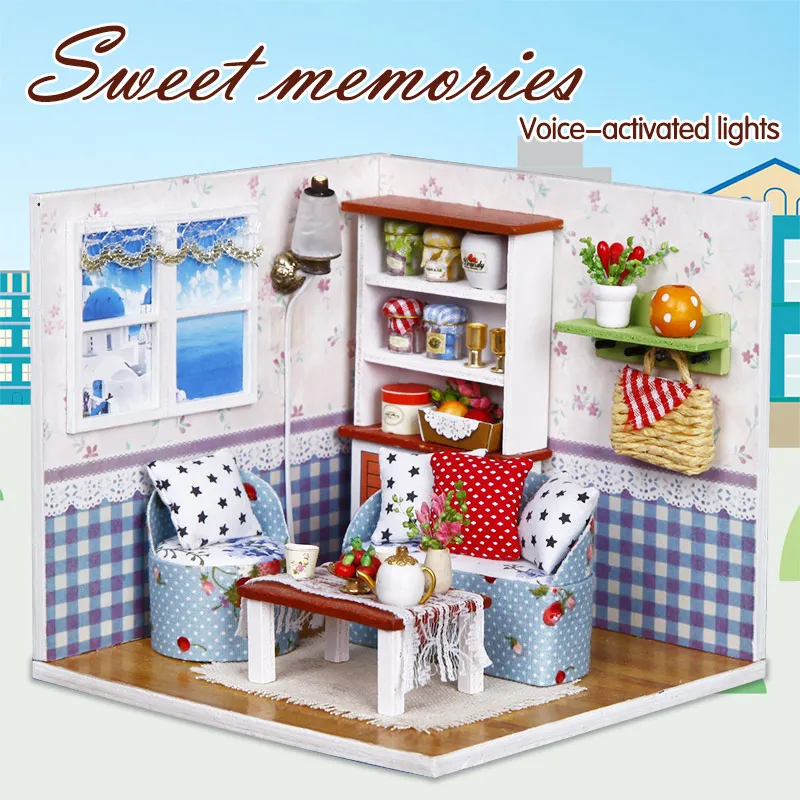 DIY Миниатюрный Кукольный дом вилла модель мебель 3D деревянные кукольные домики миниатюрный кукольный домик мебель KitToys для детей