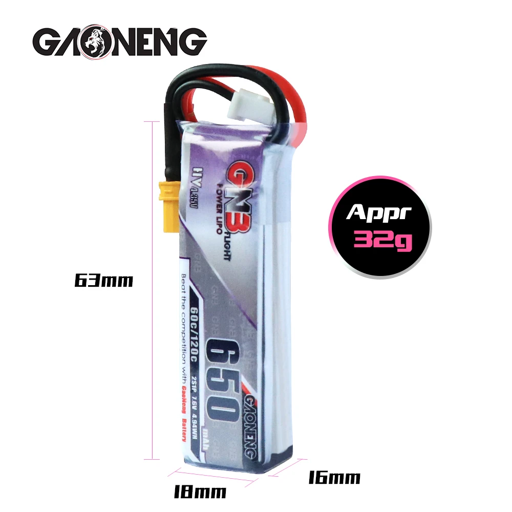 2/4 шт. аккумулятор GaoNeng GNB 650 мАч 2S 7 6 В 60C/120C 4 35 в LiHV разъем JST XT30 для Happymodel FPV Racing Cine Whoop