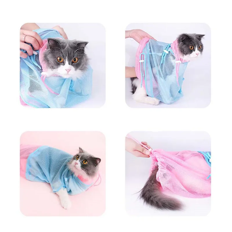 Сетчатая Сумка для ухода за кошками регулируемые сумки мытья домашних животных