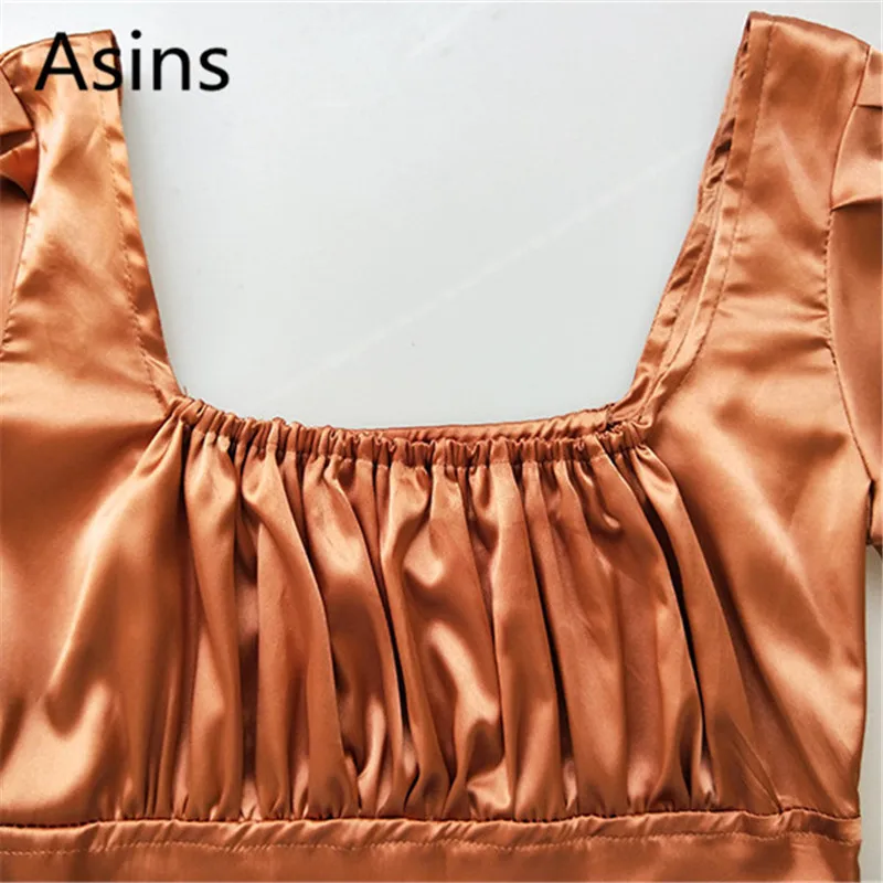 Женское атласное платье Asins с квадратным вырезом и коротким рукавом высокой