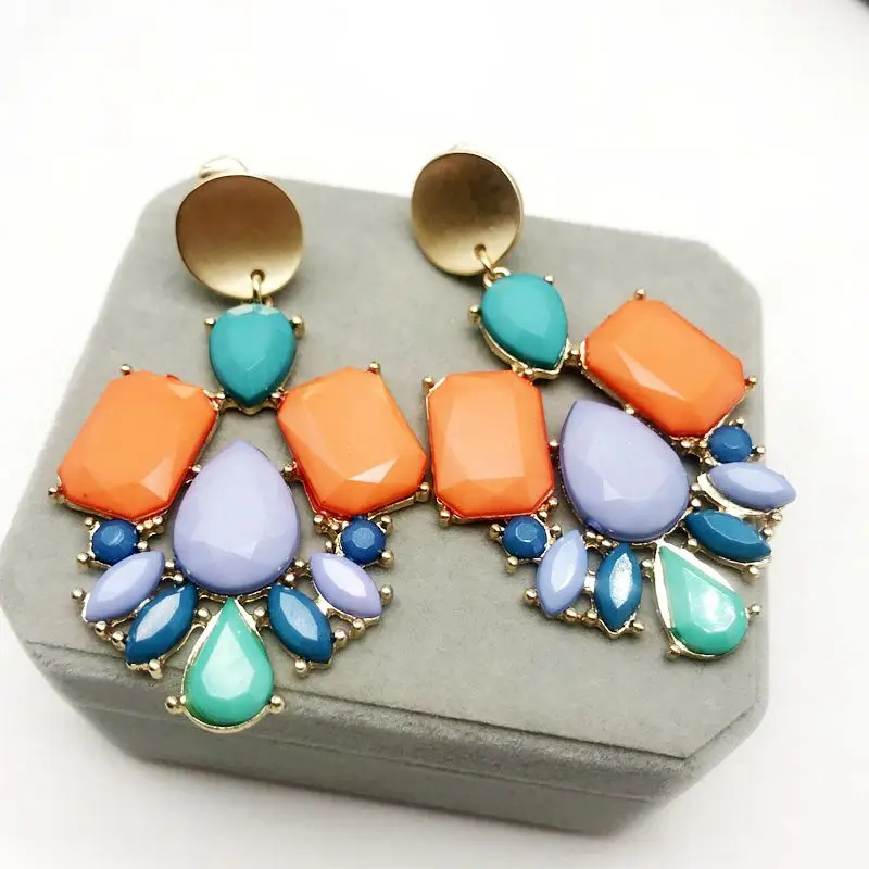 

Mixed Color Geometric Alloy Clip Earrings Statement Drop Pendientes For Women