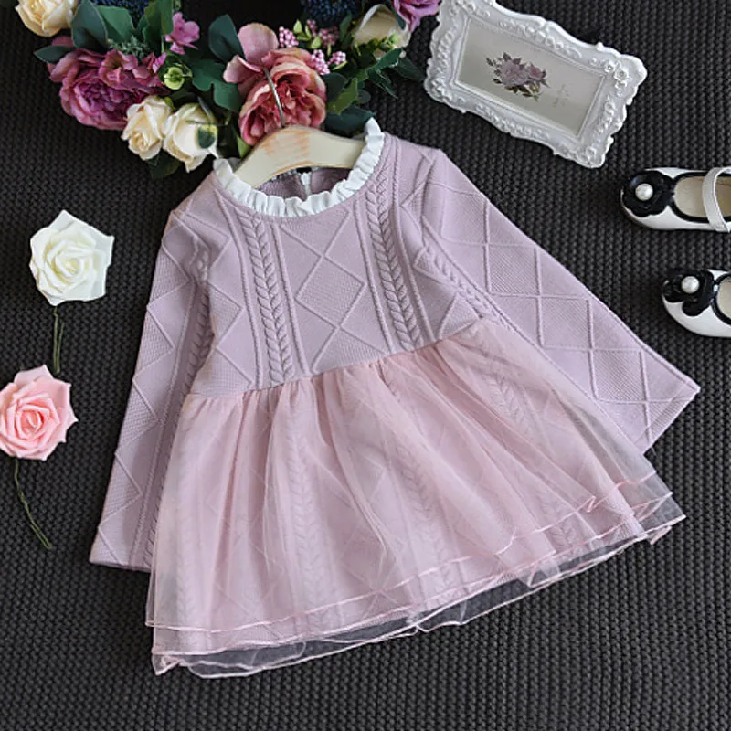 Grid mosaic Girl Dress baby Clothes Winter Family kids dresses for girls Knitted Autumn Fashion 2017 Kids Girls Children | Детская