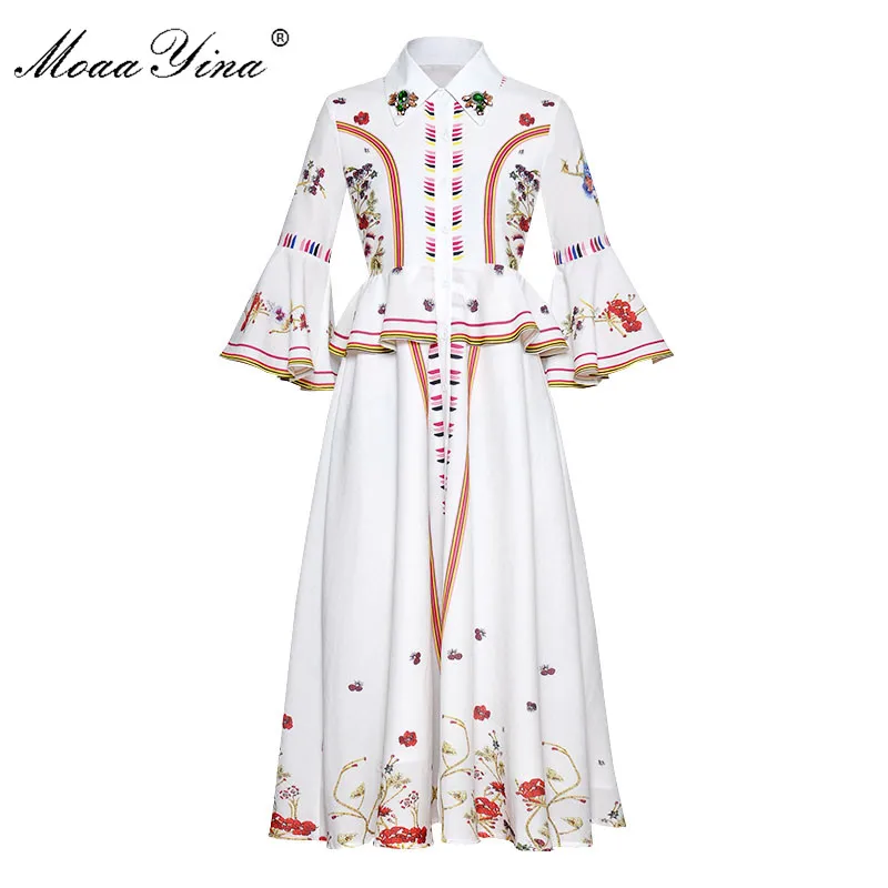 Женское платье MoaaYina подиумное винтажное средней длины с рукавами фонариками и