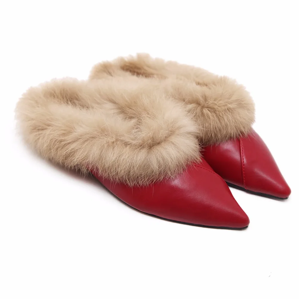 Туфли с острым носом обувь на платформе мехом декоративные Тапочки женские 2018