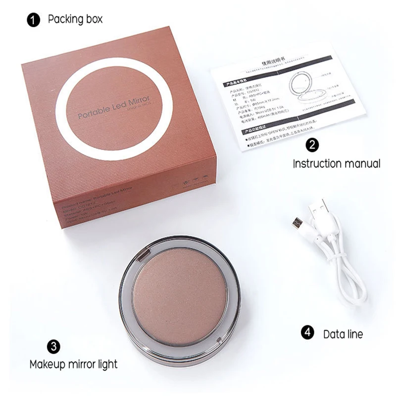 Светодиодное зеркало мини-зеркало для макияжа 1X3X увеличительное компактное