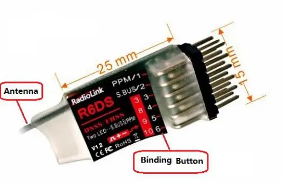 Оригинальный RadioLink R6DS 2,4G 6CH DSSS & FHSS RC приемник для RadioLink AT9 AT9S AT10 передатчик Поддержка SBUS PPM PWM