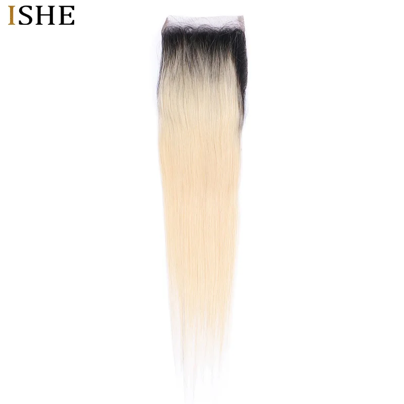 ISHE Ombre светлые прямые волосы швейцарское кружево 4*4 Кружева закрытия с детскими