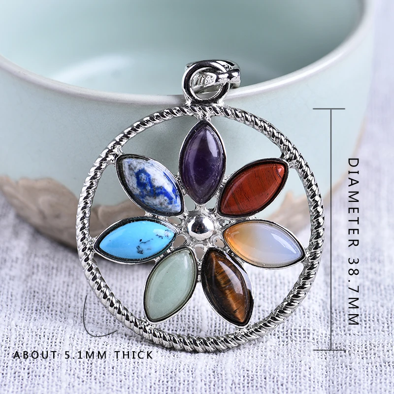 

1PC fashion colorful natural crystal rock agate round pendant composed of seven different gems! For jewelrty wear DIY gifts