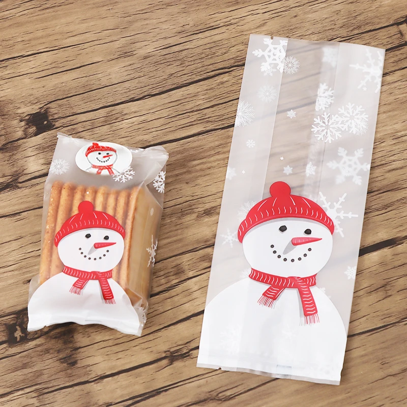 Подарок 50 шт., сумка для печенья, конфета, прозрачный снеговик, Рождество, 2 размера, большой маленький скраб, целлофановая, Рождественская мода
