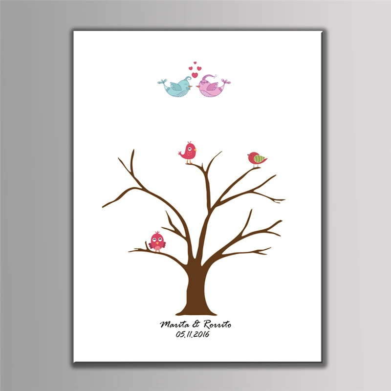 Птица поцелуй отпечаток пальца в форме сердца дерево гость картина с подписью