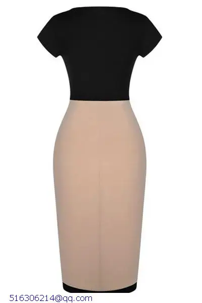 women summer fashion Beige And Black Pachwork Short Sleeve Inspired vintage Midi Dress With Belt LC6577 vestidos femininos | Женская