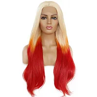 Blonde Yellow Red Длинные Синтетические волосы на кружеве Волнистые парик 613 блонд/желтый Омбре красный 3 тона цвет Жаростойкие парики для женщин - Цвет: Blonde Yellow Red