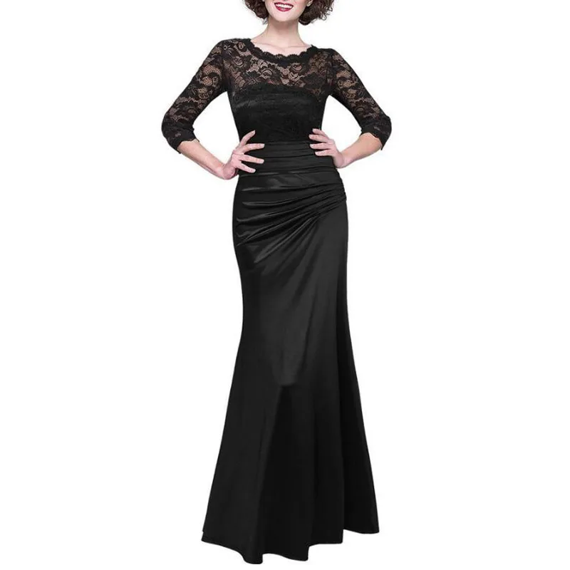 Женское длинное кружевное платье элегантное однотонное привлекательное