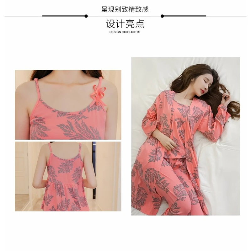 Осенняя Пижама для женщин 3 шт./компл. элегантная одежда Нижнее белье Ночная