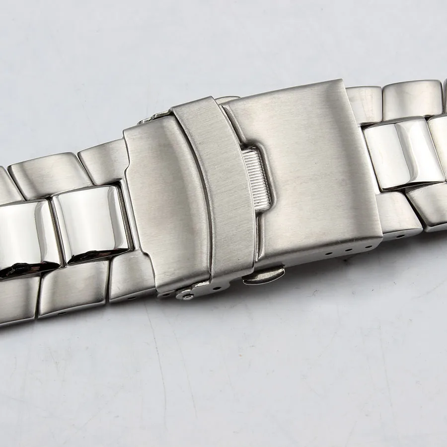 Top Grade Brushed with Polished Link Stainless Steel Watchband 22mm Silver Bracelet Folding Clasp Safety Free Shipping | Наручные часы