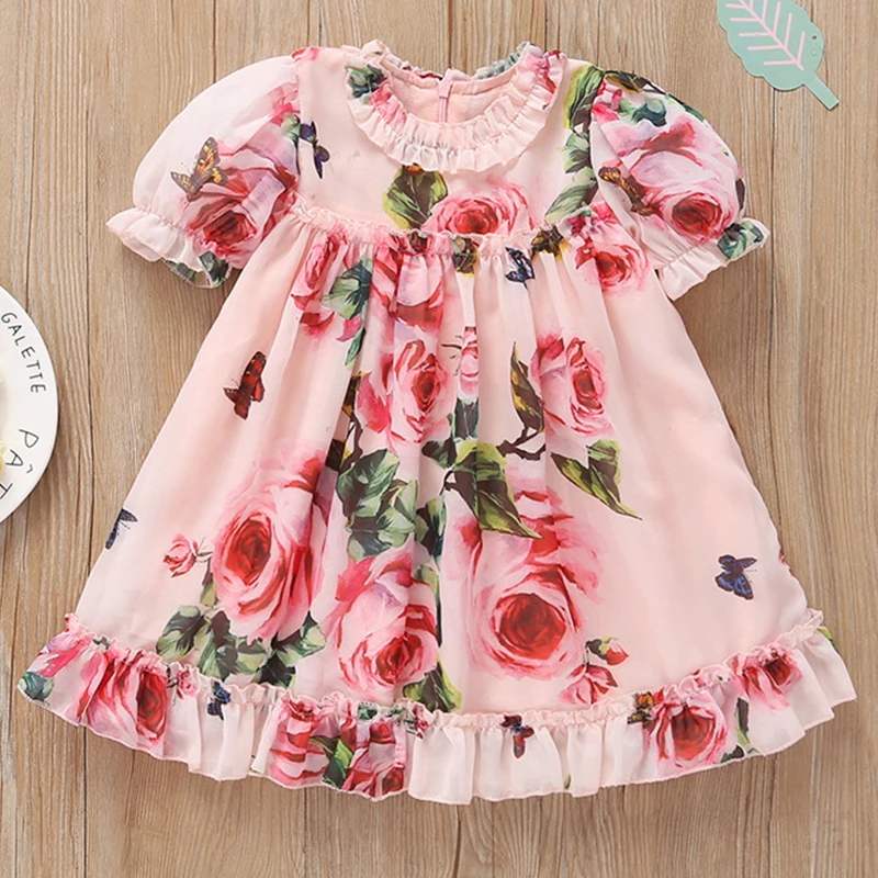 pink Melario Baby Girls Dress Kids Dresses For Girls Cute Toddler Kid Baby Girl Short sleeve Floral Party Princess Boho Pageant Dress - Цвет: pink
