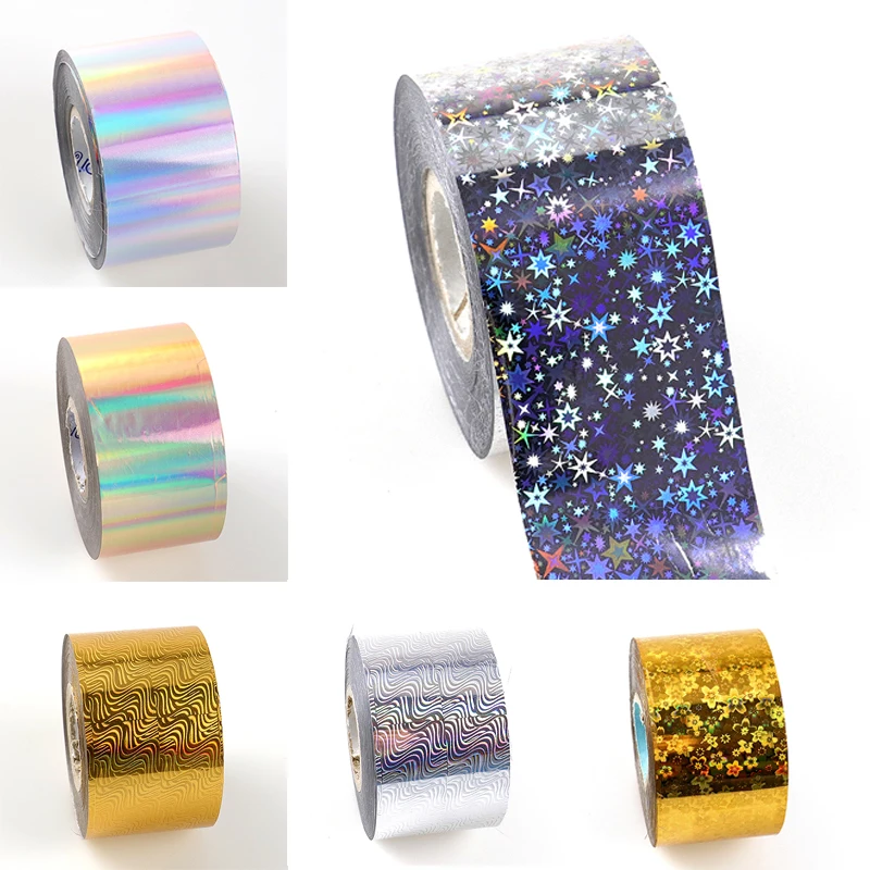 1Roll Laser Star Waves Nail Transfer Foil Gold Sliver Holographic Starry Sky Nail Art Sticker Decals DIY Manicure Decorations