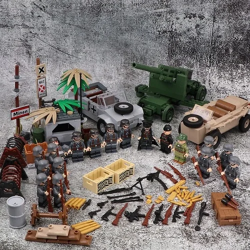 18 шт. солдат, армейское танковое оружие Brinquedos, совместимое с Playmobil, город, военные Мини фигурки, строительный блок, кирпич, оригинальные игрушки - Цвет: 1 SETS