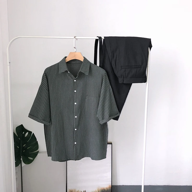 2018 Мужская футболка с коротким рукавом в Вертикальную Полоску camisa masculina новый