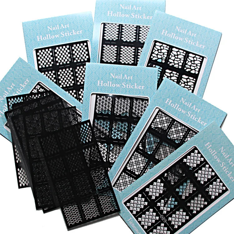 1pcs 12 sticker tips nail art hollow irregular grid stencil nail hollow Templates sticker stamping guide reusable nail art tool