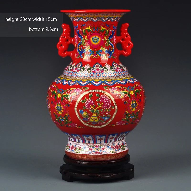 

Jingdezhen ceramic vase enamel double ears vase antique bean green glaze living room decorations handicrafts porcelain