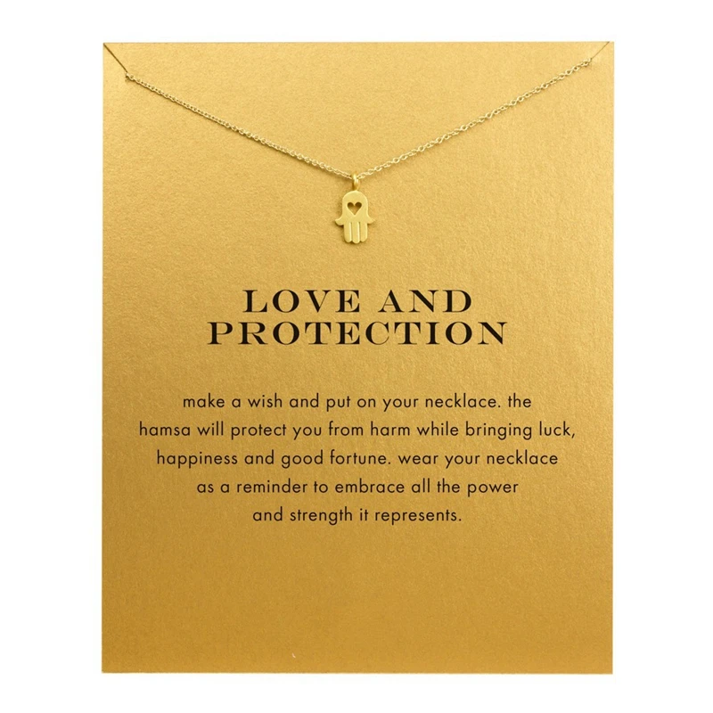 

Fashion Hamsa Hand Pendant Necklace Women Heart Pendant Clavicle Chain Statement Choker Necklaces Valentine's Day Gift Card