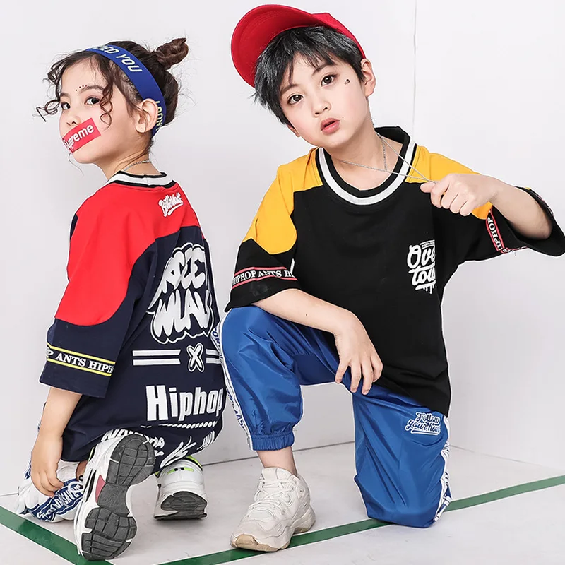 Детский джазовый костюм одежда для сцены летняя футболка брюки танцевальный в