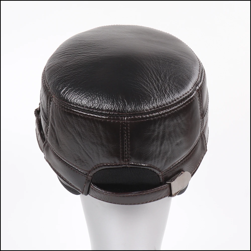 New Outdoor Men Real Sheepskin Leather Flat Caps Man Warm Real Natural Sheep Leather Military Hats Fall Winter Real Leather Hat