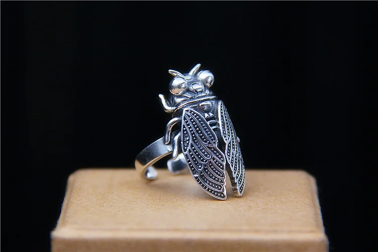 925 пробы серебро cicada Ретро коллекция кольцо кольца Регулируемый размер A1856