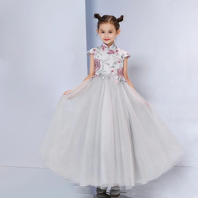 Grey Flower Girl Dresses 2018 Short Sleeve Dress For Girls Half High Neck Applique Party And Wedding |