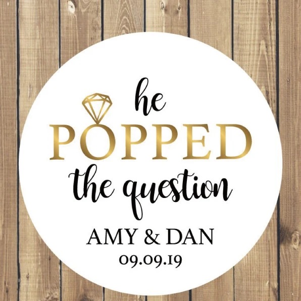 

100 Pieces, 3-7CM, Custom Personalized, Wedding Stickers, Candy Favors Gift Boxes Labels, He Popped the Question
