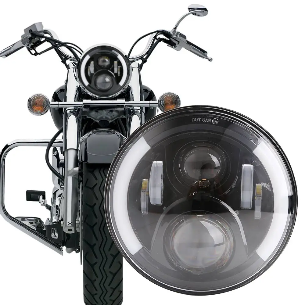7 дюймов H4 H13 светодиодные фары для мотоцикла с Halo Angel Eye DRL harrey Softail Dyna Sportster| |