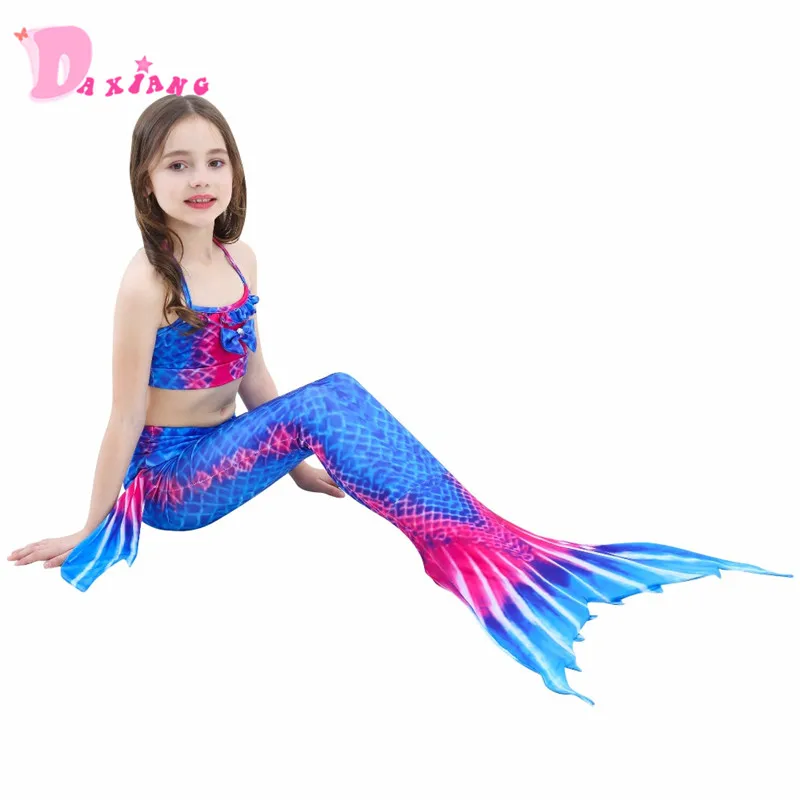 

3PCS Girls Mermaid Tails Cosplay Swimsuit Kids Fish Maid Swimming Bath Suit Costume Monofin Children Bikini Swimwear