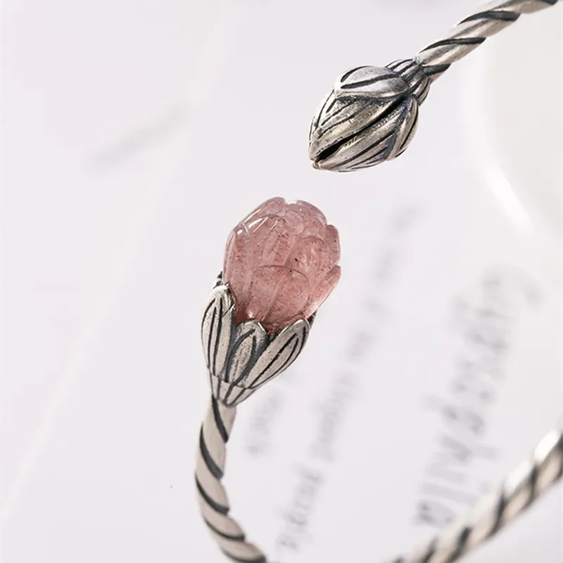 Uglyless Real Solid 925 пробы Серебряная Фотография для женщин Клубника Кварцевый цветок