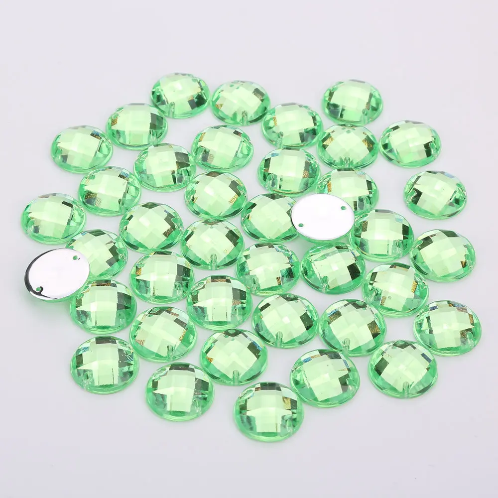 Green Tpsmc 8 мм/10 мм/12 мм/15 мм круглые акриловые стразы с плоской задней частью с 2 отверстиями для шитья хрустальных бусин для самостоятельного изготовления свадебных туфель и сумок - Цвет: Green