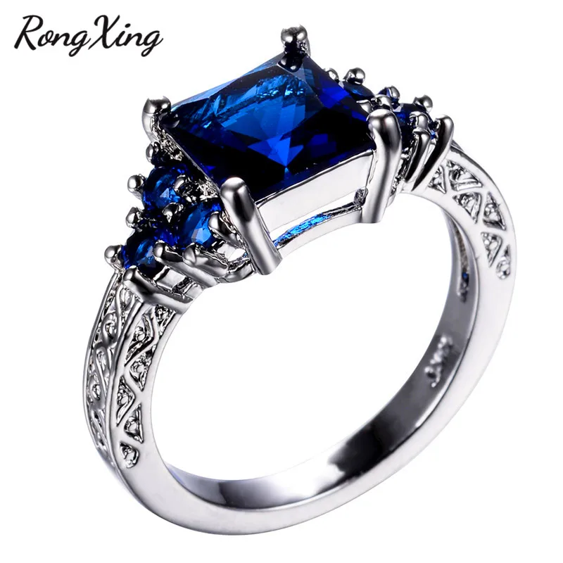 Женские обручальные кольца RongXing с голубым цирконом винтажное модное кольцо