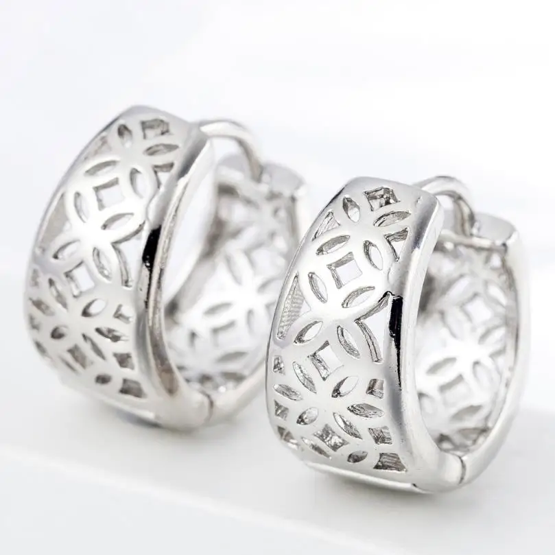 2021 Fashion Hollow Gold Earrings For Women Jewelry Trendy Hoops Lady Silver Plated Flower Earring Bijou Mother Gift | Украшения и