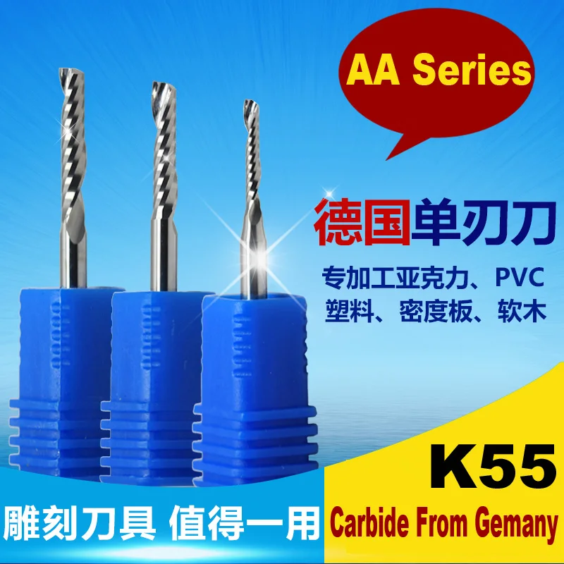 2016 Fresa Router Bit 3pcs 3.175mm AA Series One Flute Spiral Acrylic Cutting End Milling Cutter Tungsten Tools 2A Carbide K55 |