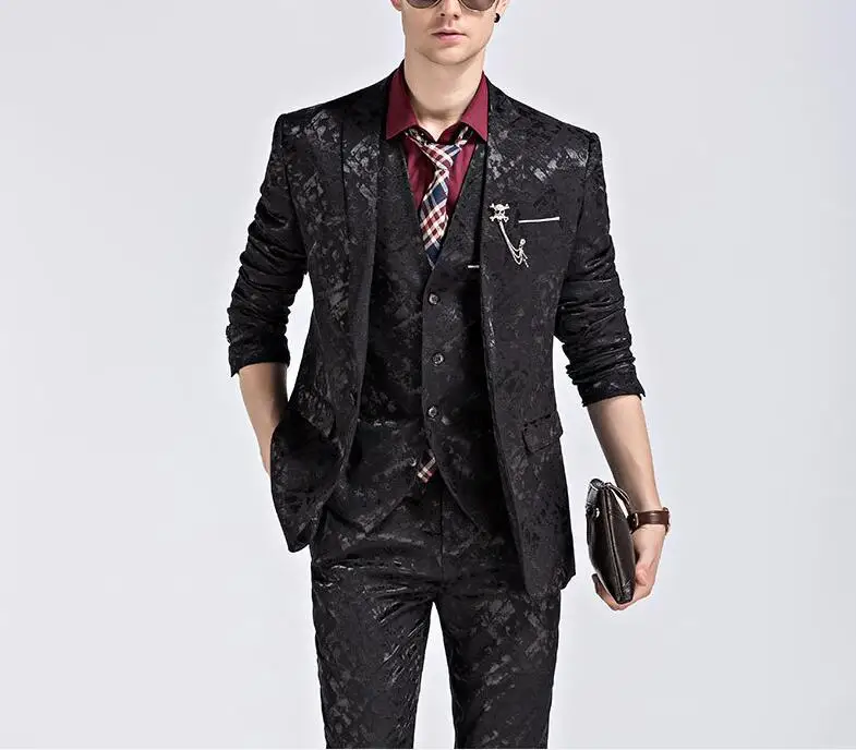 Костюм женский жаккардовый с брюками пиджак жилет и брюки|mens suits with pants|slim fit suitprom