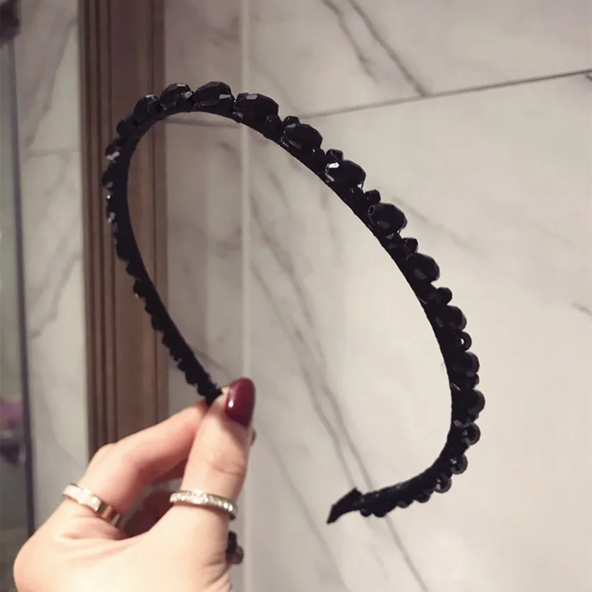 LEVAO Hair Accessories for Women Hairband Shiny Crystal Beads Headband Hair Bands Hoop Girls Hair Hoop Bezel Party Headdress - Цвет: Черный