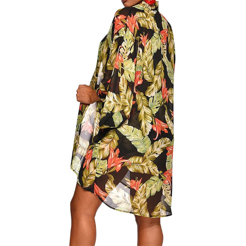 Summer New Women Boho 3Pcs Floral Print Cardigan Blouse+Crop Top+Shorts Lady Holiday Beach Three Pieces Set Casual Shorts Sets