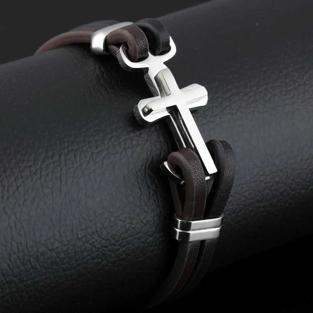 European and American punk wind cross leather bracelet fashion men's 3-PH1098 | Украшения и аксессуары